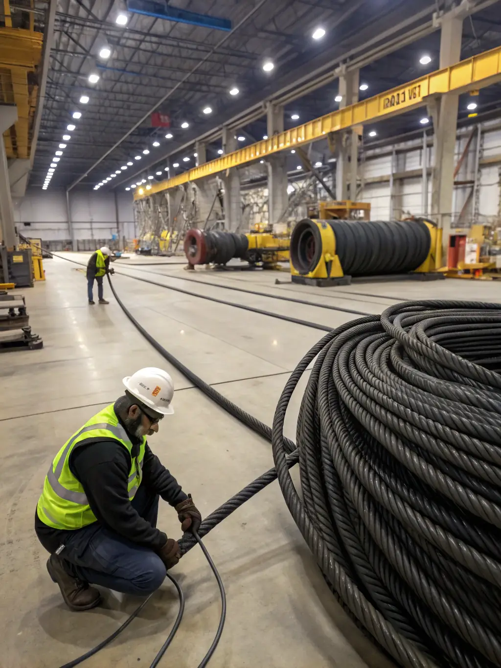 A close-up shot of underground power cables being laid, highlighting the advanced technology and careful installation process.