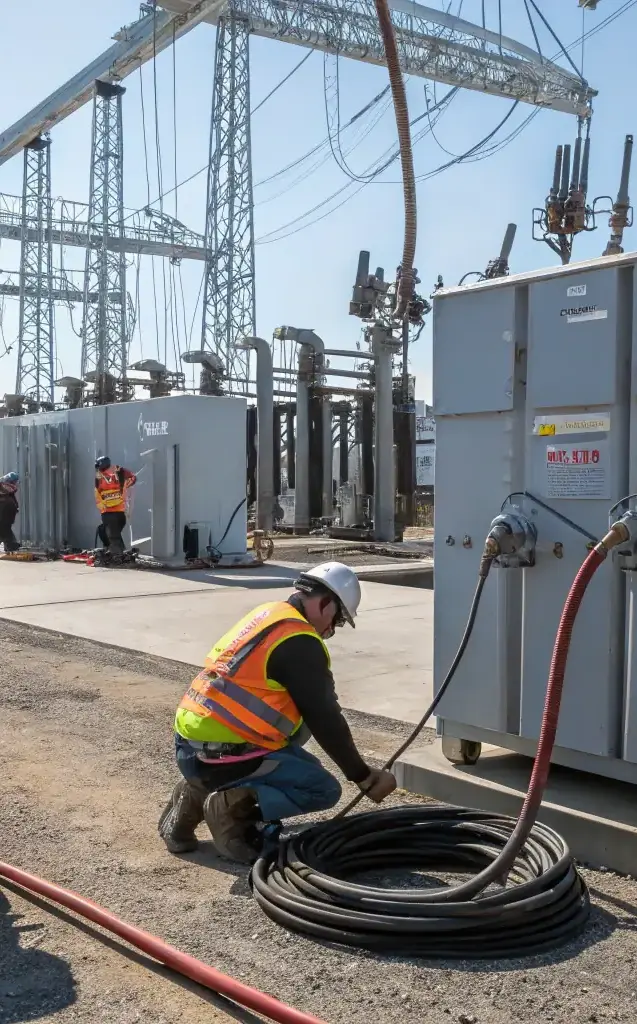 MiPhi Engineering team installing underground power lines, demonstrating their expertise in urban power distribution.